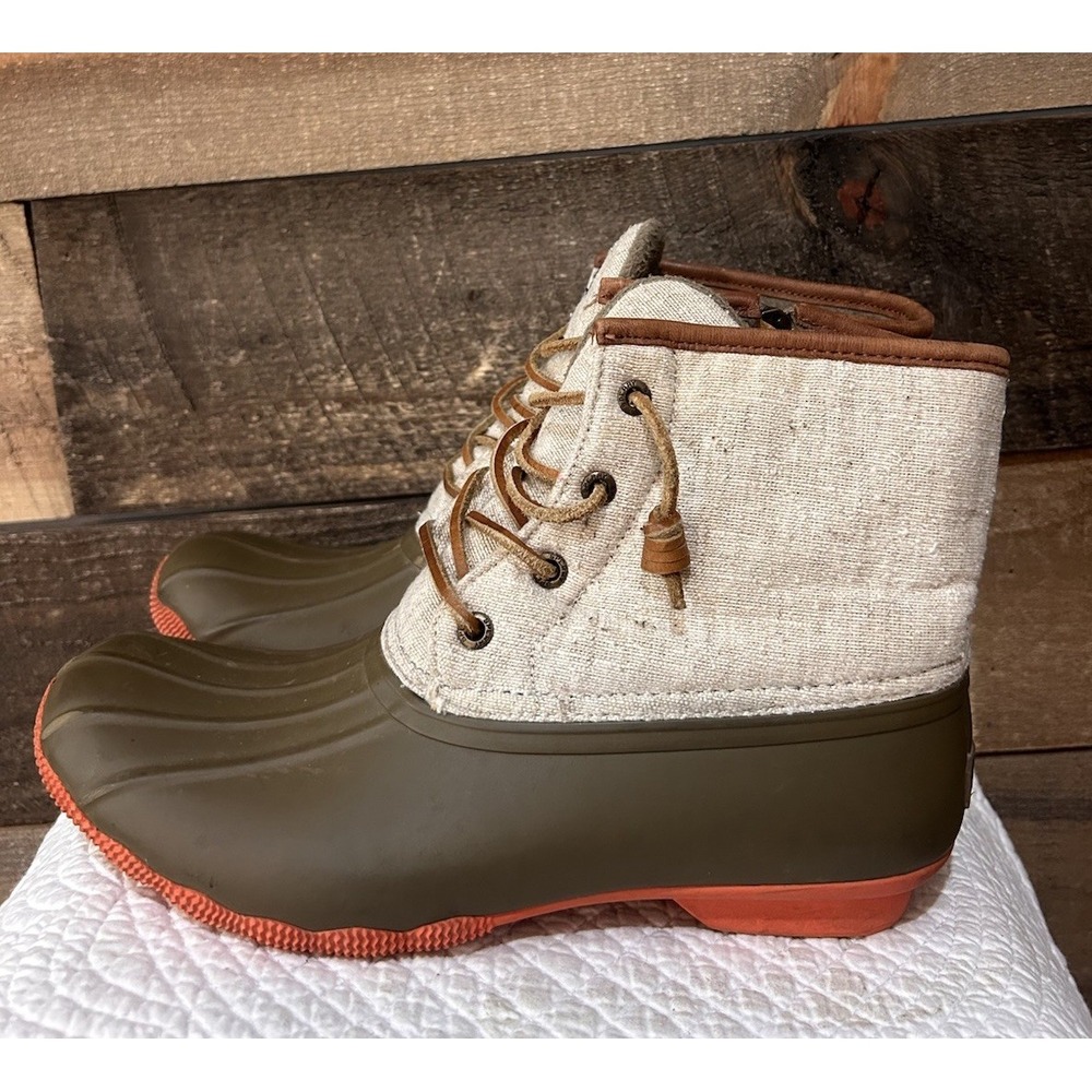 Sperry Women's Green and Beige Duck Boots Size 9